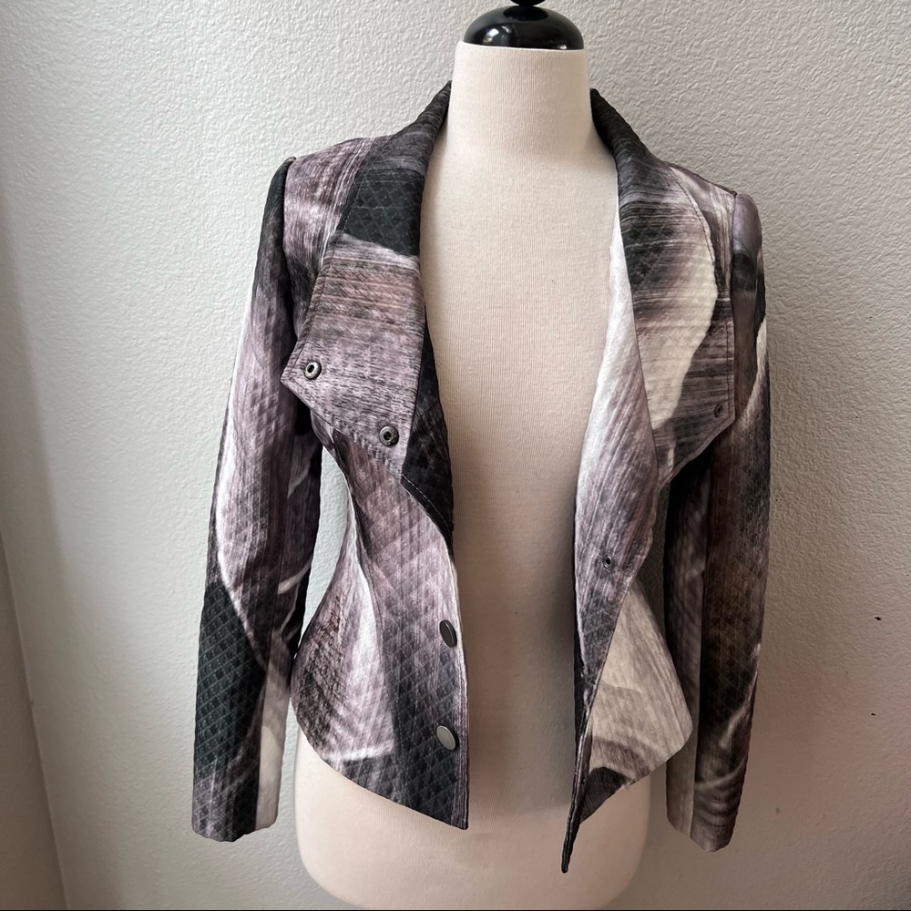 HILTON HOLLIS womens tailored jacket gray white floral print button front 4 - Picture 5 of 7